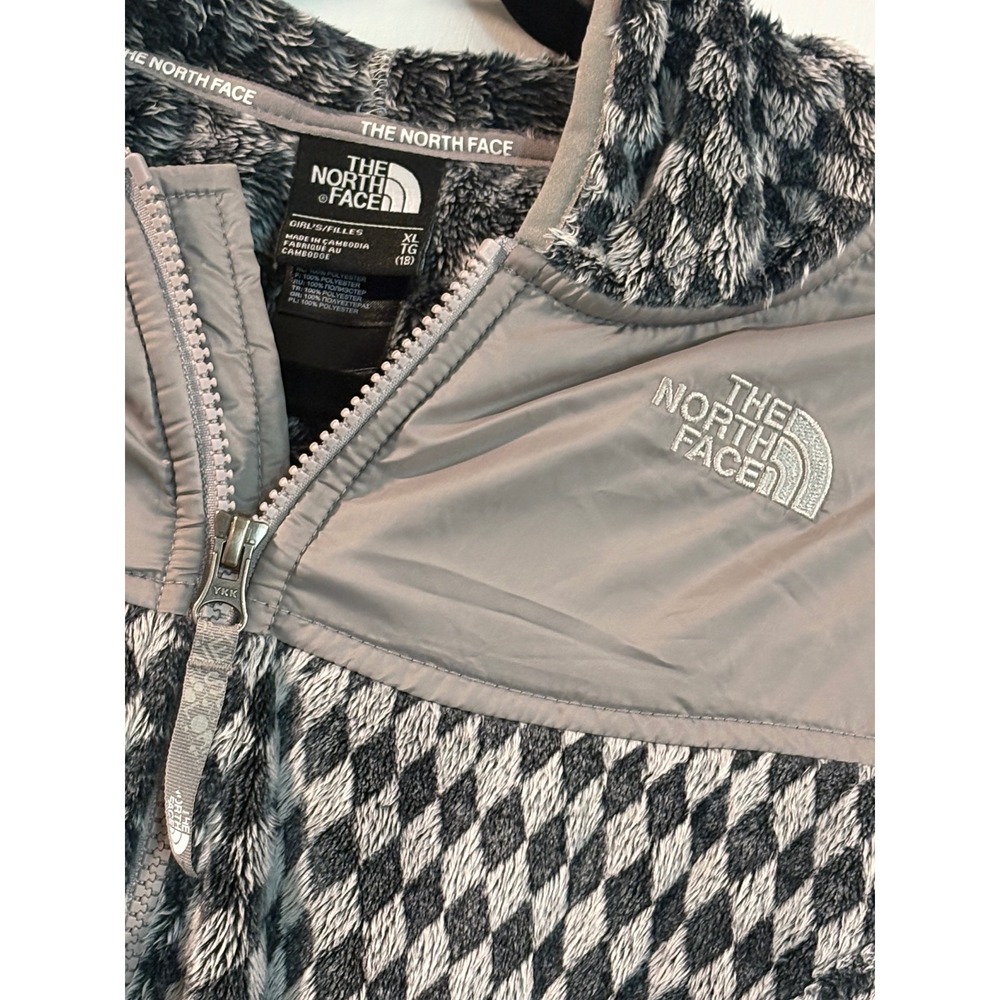 The North Face Girls XL Fleece Hoodie Full Zip‎ Diamond Pattern Gray